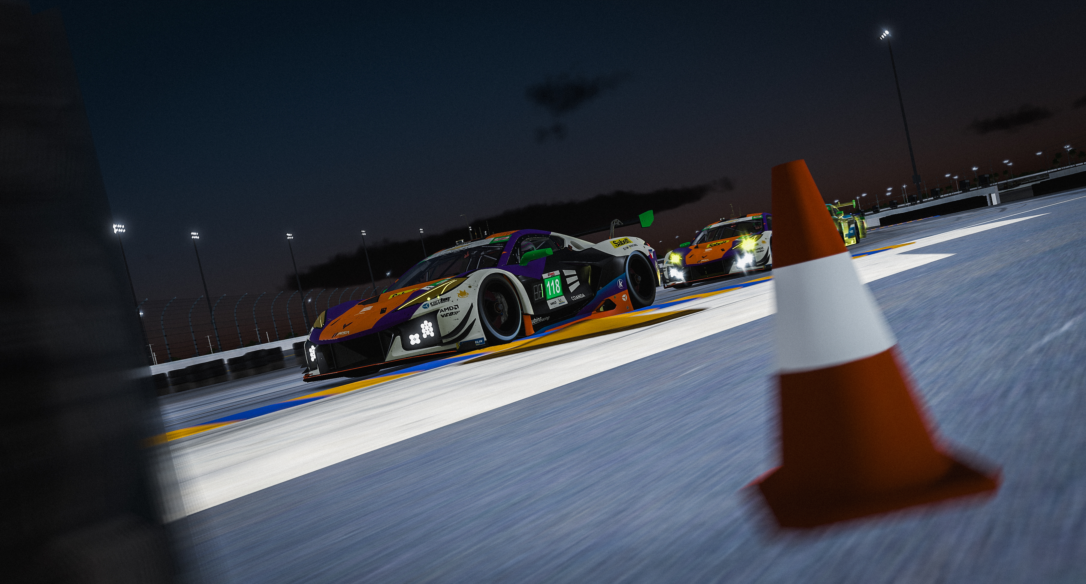 Coanda car in IMSA night pit lane